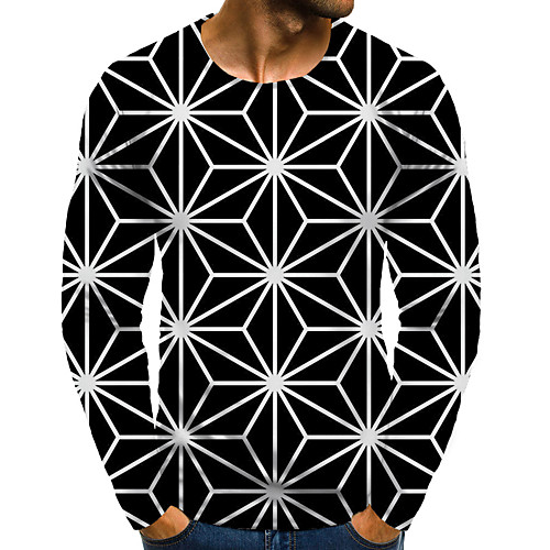 

Men's T shirt 3D Print Graphic 3D Plus Size Print Long Sleeve Daily Tops Elegant Exaggerated Black / White