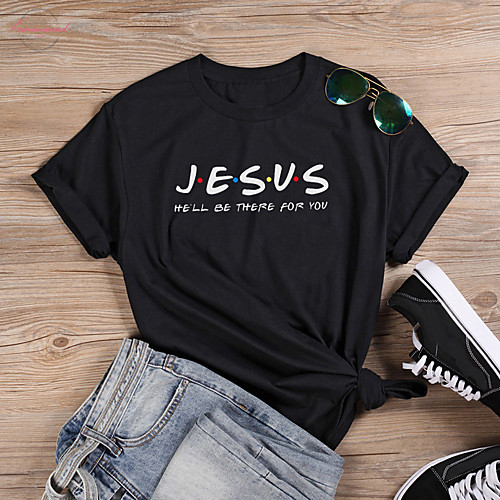 

Women's T-shirt Letter Print Round Neck Tops 100% Cotton Basic Basic Top White Black Purple