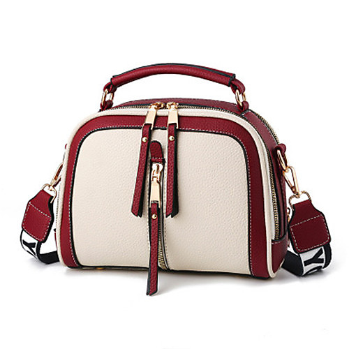 

Women's Bags PU Leather Top Handle Bag Zipper Outdoor Handbags White Black Yellow Blushing Pink