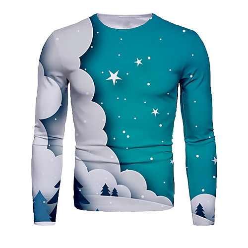 

Men's T shirt 3D Print Graphic 3D Print Long Sleeve Christmas Tops Green / White