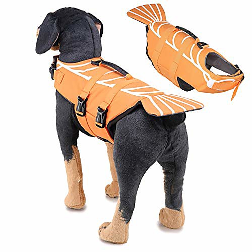 

dog life jacket orange lobster adjustable pet lifesaver preserver swimsuit with rescue handle flotation vest for small, middle, large size dogs cute funny outdoor safety vest for beach,pool,boating s