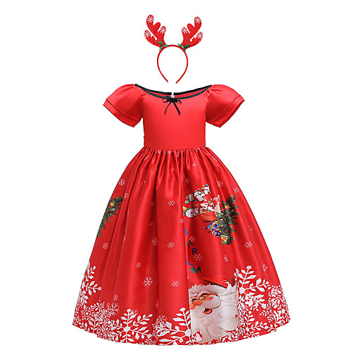 

Santa Suit Dress Girls' Kid's Leisure Dress Christmas Polyester Dress