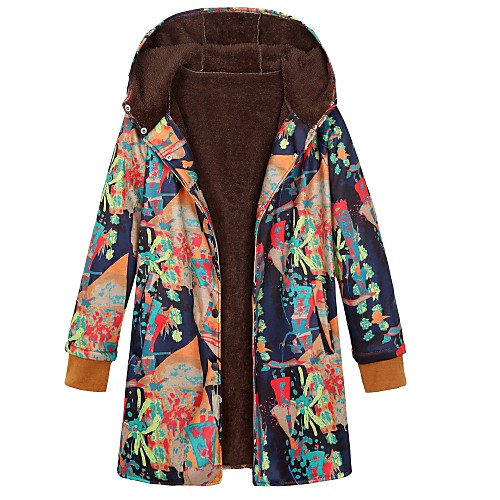 

Women's Print Basic Fall & Winter Coat Long Daily Long Sleeve Cotton Coat Tops Blue