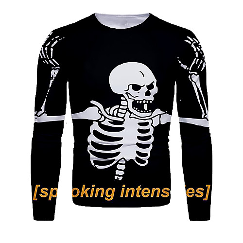 

Men's T shirt 3D Print Graphic 3D Skull Print Long Sleeve Halloween Tops Basic Black / White