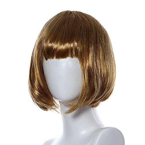 

women short bob hair wigs,masquerade small roll bangs short straight hair wig,synthetic colorful costume cosplay wig (gold)