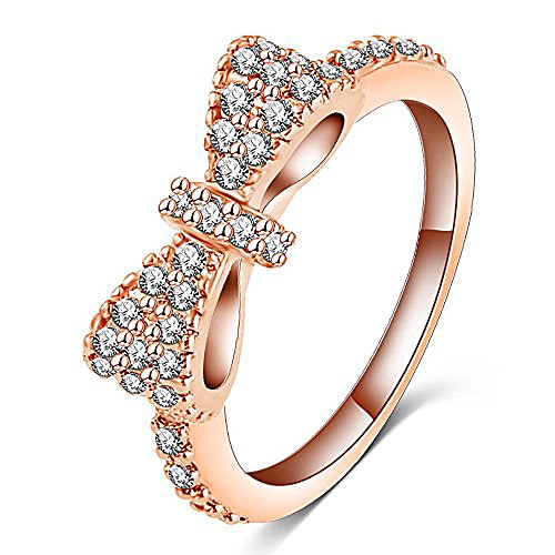 

fashion 18k rose gold plated cute bow ring,engagement cz diamond for women and girls