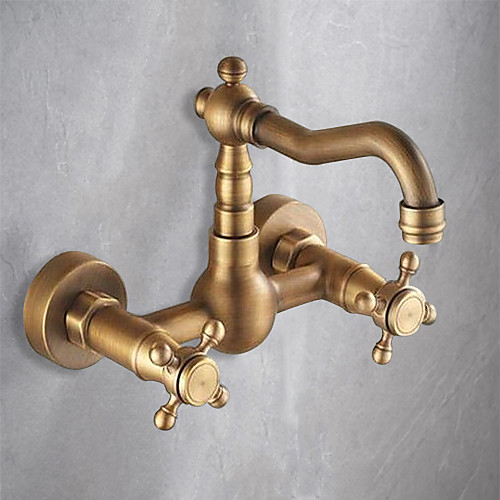 

Kitchen faucet - Two Holes Antique Brass Bar / ­Prep Wall Mounted Traditional Kitchen Taps / Two Handles Two Holes