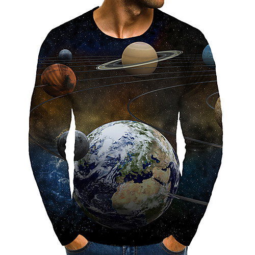 

Men's T shirt 3D Print Graphic 3D Plus Size Print Long Sleeve Daily Tops Elegant Exaggerated Black