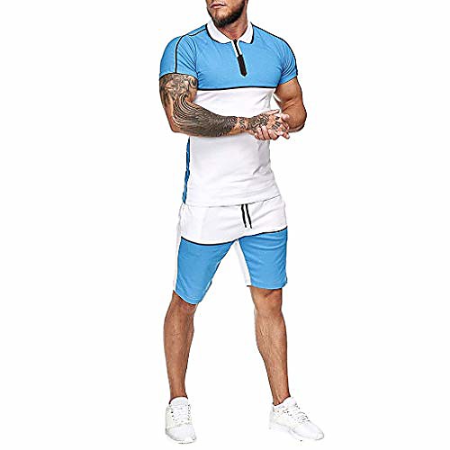 

mens sport set summer outfit 2 piece set short sleeve t shirts and shorts casual sweatsuit set sky blue