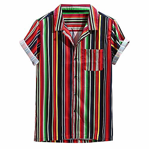 

jjliker mens hipster hip hop casual short sleeve shirts button down tops regular fit colorful stripe beach tee shirt red