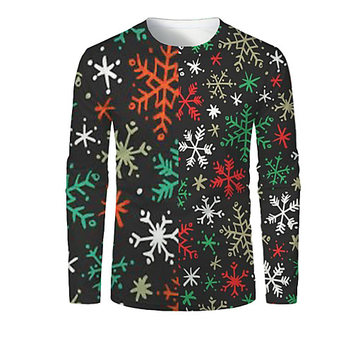 

Men's T shirt 3D Print Graphic 3D Print Long Sleeve Christmas Tops Black