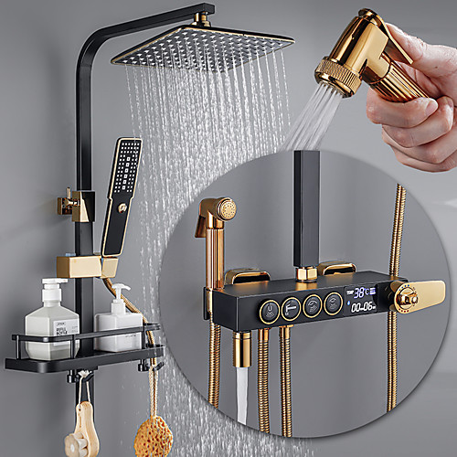 

Shower System / Rainfall Shower Head System / Thermostatic Mixer valve Set - Handshower Included pullout Rainfall Shower Contemporary Electroplated Mount Outside Ceramic Valve Bath Shower Mixer Taps