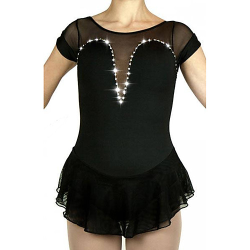 

Figure Skating Dress Women's Girls' Ice Skating Dress Black Spandex High Elasticity Training Competition Skating Wear Solid Color Crystal / Rhinestone Short Sleeve Ice Skating Winter Sports Figure
