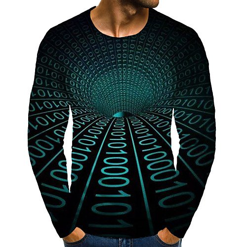 

Men's 3D Graphic Plus Size T-shirt Tunic Print Long Sleeve Daily Tops Elegant Exaggerated Round Neck Green