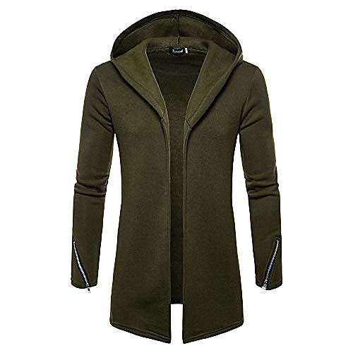 

men's coat, foruu hooded solid zipper trench jacket cardigan long sleeve outwear blouse green