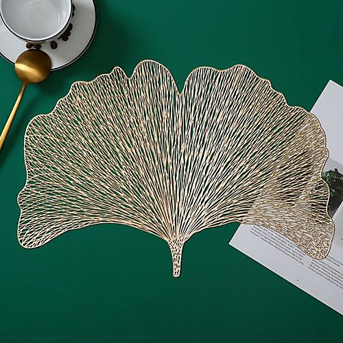 

4PCS Ginkgo Biloba Placemat European Style Hollow Bronzing PVC Placemat Non-slip Table Mat