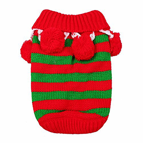

christmas pet sweater knitwear costume with collar and balls for winter for cat small dog puppy, red & green