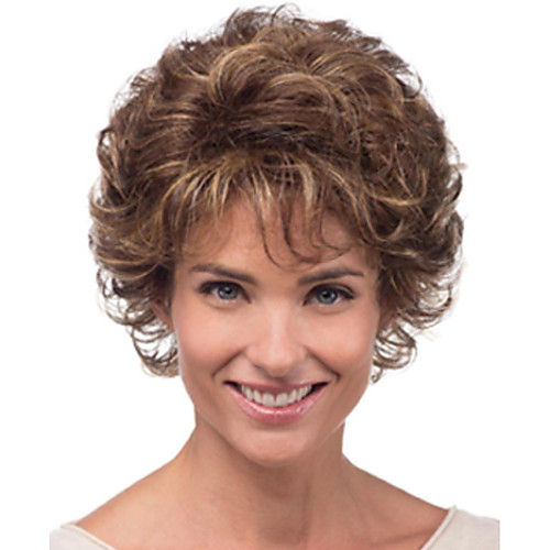 

Synthetic Wig Curly With Bangs Wig Short Brown Synthetic Hair Women's Elastic Classic Exquisite Brown