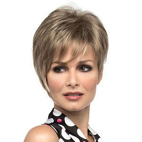

Synthetic Wig Straight Asymmetrical Wig Short Light Brown Synthetic Hair Women's Fashionable Design Exquisite Light Brown