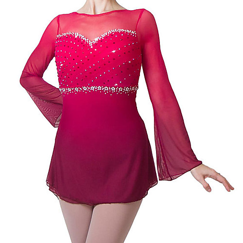 

Figure Skating Dress Women's Girls' Ice Skating Dress Fuchsia Spandex High Elasticity Training Competition Skating Wear Crystal / Rhinestone Gradient Color Long Sleeve Ice Skating Winter Sports