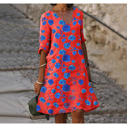 

Women's Wrap Dress Red Half Sleeve Floral Graphic Prints Print V Neck Basic S M L XL 2XL