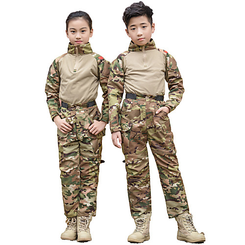 

Boys' Girls' Hunting Leafy Suit Outdoor Windproof Wearproof Soft Cross Country Fall Winter Spring Camo / Camouflage Clothing Suit Polyester Camping / Hiking Hunting Fishing Jungle camouflage Black