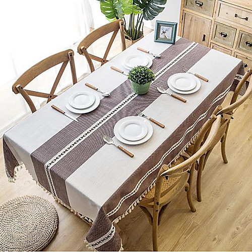 

Nordic Waterproof Jacquard Imitated Cotton Linen Embroidered Tassel Lace Rectangular Dining Table Coffee Table Tablecloth