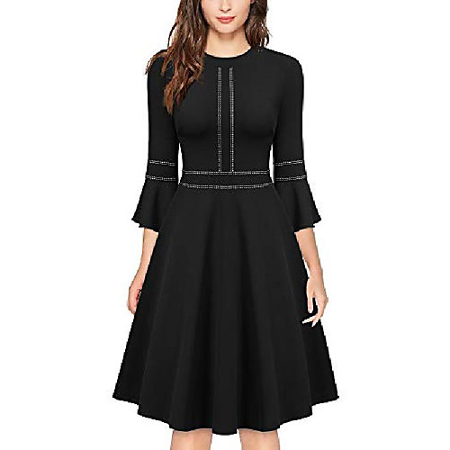 

women's vintage bell sleeve cocktail party swing dress, medium, black