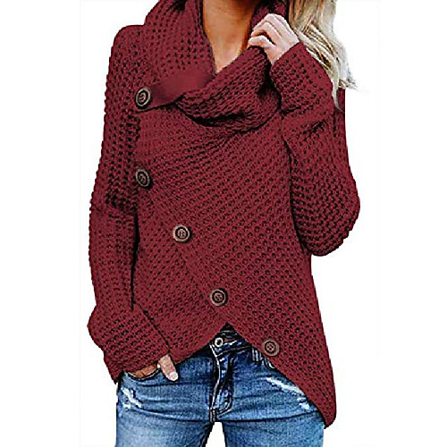 

women's chunky turtle cowl neck knit wrap asymmetric hem sweater coat with button details xx-large red