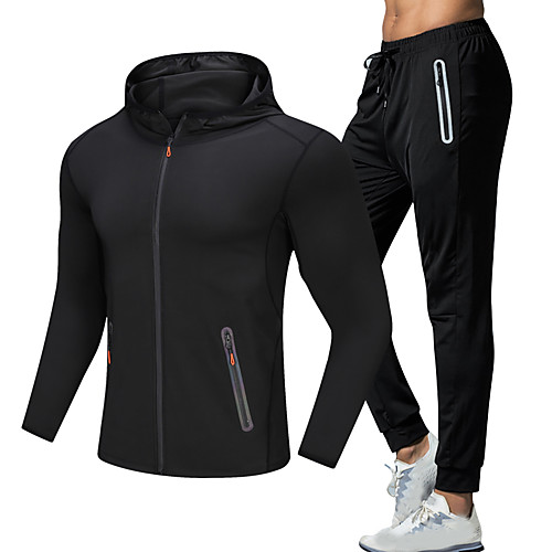 

Men's Activewear Set Athletic Athleisure Long Sleeve 2pcs Winter Elastane Breathable Quick Dry Moisture Wicking Fitness Running Active Training Jogging Sportswear Solid Colored Normal Outfit Set