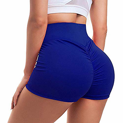 

women's high waisted yoga shorts sports gym ruched butt lifting workout running hot leggings blue