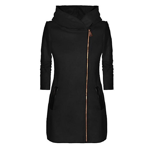 

Women's Solid Colored Basic Fall & Winter Coat Long Daily Long Sleeve Polyster Coat Tops Black