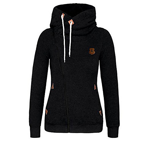 

women lightweight casual oblique full zip-up hooded jacket with plus size black large