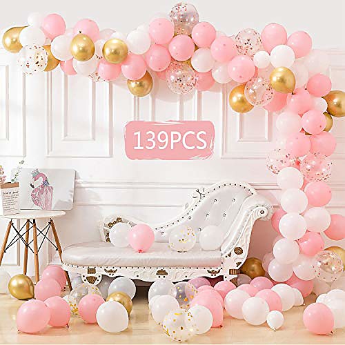 

139 pcs balloon arch garland kit , white gold pink rose balloons pack, baby shower wedding bachelorette birthday party supplies centerpiece background decorations