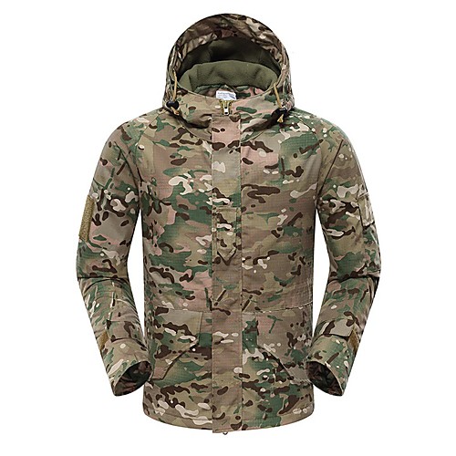 

Men's Hoodie Jacket Outdoor Thermal Warm Waterproof Windproof Fleece Lining Fall Winter Spring Camo Coat Top Cotton Camping / Hiking Hunting Fishing Green / Black Black Yellow / Breathable
