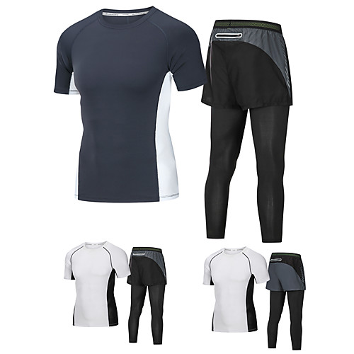 

Men's 2 Piece Activewear Set Athletic Athleisure Short Sleeve 2pcs Winter Elastane Breathable Quick Dry Moisture Wicking Fitness Gym Workout Running Active Training Jogging Sportswear Normal Outfit