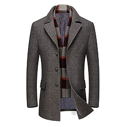 

men's trench coat winter notched collar quilted midi coats with plaid scarf