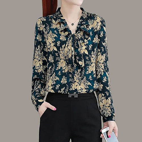 

Women's Blouse Shirt Floral Long Sleeve Print Shirt Collar Tops Vintage Streetwear Basic Top Red Green