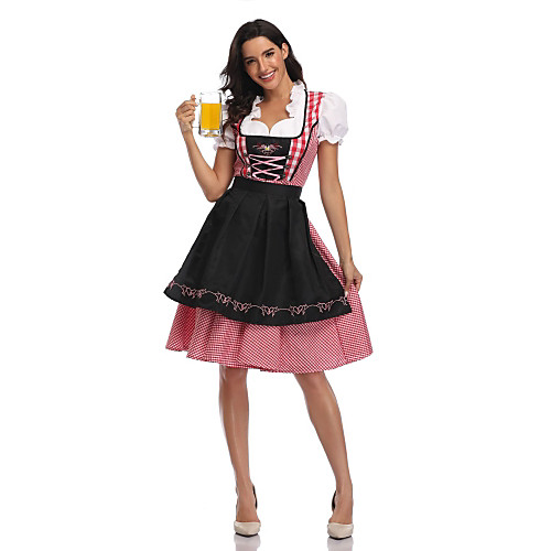 

Oktoberfest Beer Dirndl Trachtenkleider Women's Dress Apron Bavarian Vacation Dress Costume RedBlack Red Green / Tulle / Cotton