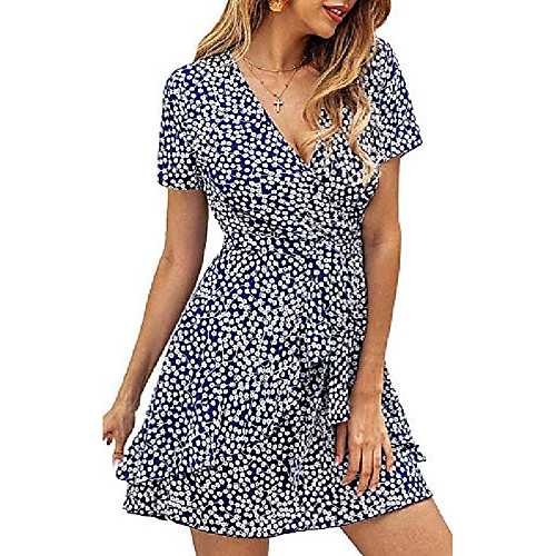 

girls casual summer floral boho swing dresses a line midi dress blue s