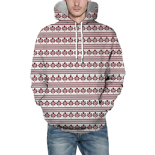 

Men's Pullover Hoodie Sweatshirt Striped Graphic 3D Christmas Daily 3D Print Christmas Hoodies Sweatshirts Red