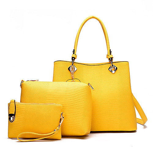 

Women's Bags PU Leather Top Handle Bag 3 Pcs Purse Set Zipper Daily Handbags Red Brown Black Yellow