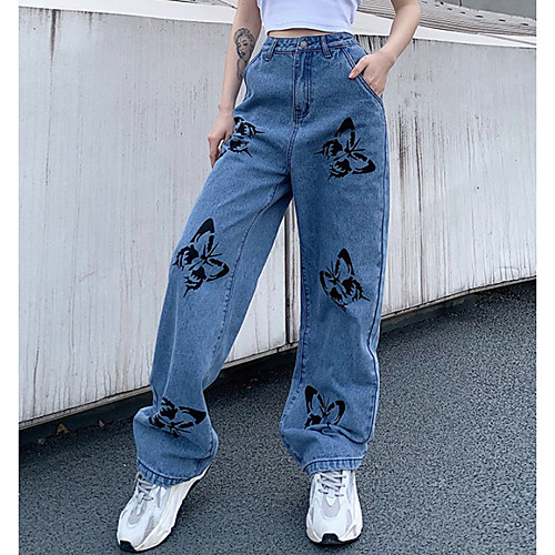 

Women's Sporty Sports Daily Pants Jeans Pants Solid Colored Full Length Blue