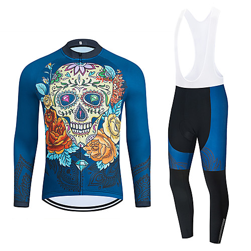 

WECYCLE Women's Men's Long Sleeve Cycling Jersey with Bib Tights Cycling Jersey with Tights Winter Black Blue BlackWhite Skull Floral Botanical Bike Breathable Quick Dry Warm Sports Skull Mountain