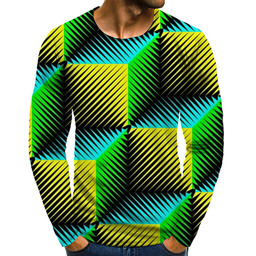 

Men's T shirt 3D Print Graphic 3D Plus Size Print Long Sleeve Daily Tops Elegant Exaggerated Green