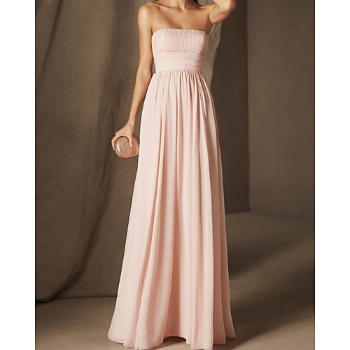 

A-Line Minimalist Sexy Engagement Formal Evening Dress Strapless Sleeveless Floor Length Chiffon with Pleats 2021