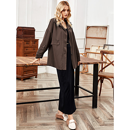 

Women's Solid Colored Basic Fall Trench Coat Long Daily Long Sleeve Spandex Coat Tops Brown