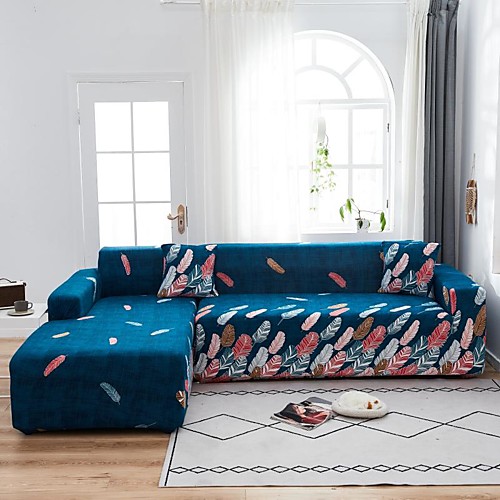 

Feather Print 1-Piece Sofa Cover Couch Cover Furniture Protector Soft Stretch Sofa Slipcover Spandex Jacquard Fabric Super Fit for 1~4 Cushion Couch and L Shape Sofa,Easy to Install