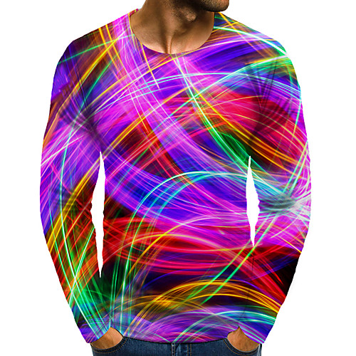 

Men's T shirt 3D Print Graphic 3D Plus Size Print Long Sleeve Daily Tops Elegant Exaggerated Rainbow