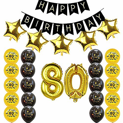 

80th birthday party decorations - happy birthday banner,80th gold number balloons,gold star balloons for 80th birthday wedding party supplies